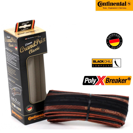 Покрышка Continental Grand Prix Classic - 28" | 700 x 25C, черная/коричневая, складная, skin || Покришка Continental Grand Prix Classic-28" / 700 x 25C, чорна/коричнева, складна, skin