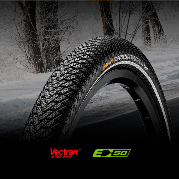 Покришка Continental Top CONTACT II Winter Premium, 26 " x1.90, 50-559, чорна, складна, світловідбиваюча, Vectran Breaker, 610гр.