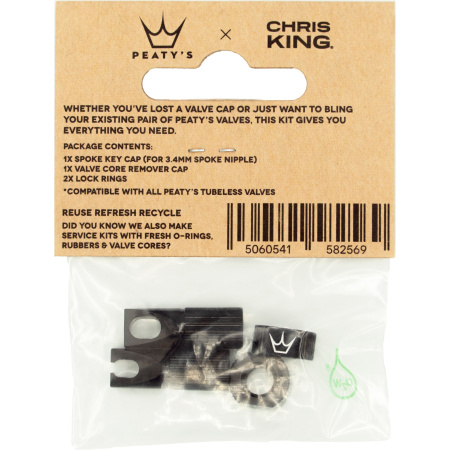 Колпачки для ниппелей Peaty's x Chris King Tubeless Valves Accessory Kit, Black || Ковпачки для ніпелів Peaty's x Chris King Tubeless Valves Accessory Kit, Black
